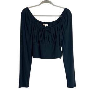 Madewell Ribbed Square-Neck Long-Sleeve Top Size XL Black Cropped Boho Castle
